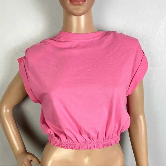 NEW SR+ RONNY KOBO PINK SLEEVELESS CROP TOP - Picture 2 of 4
